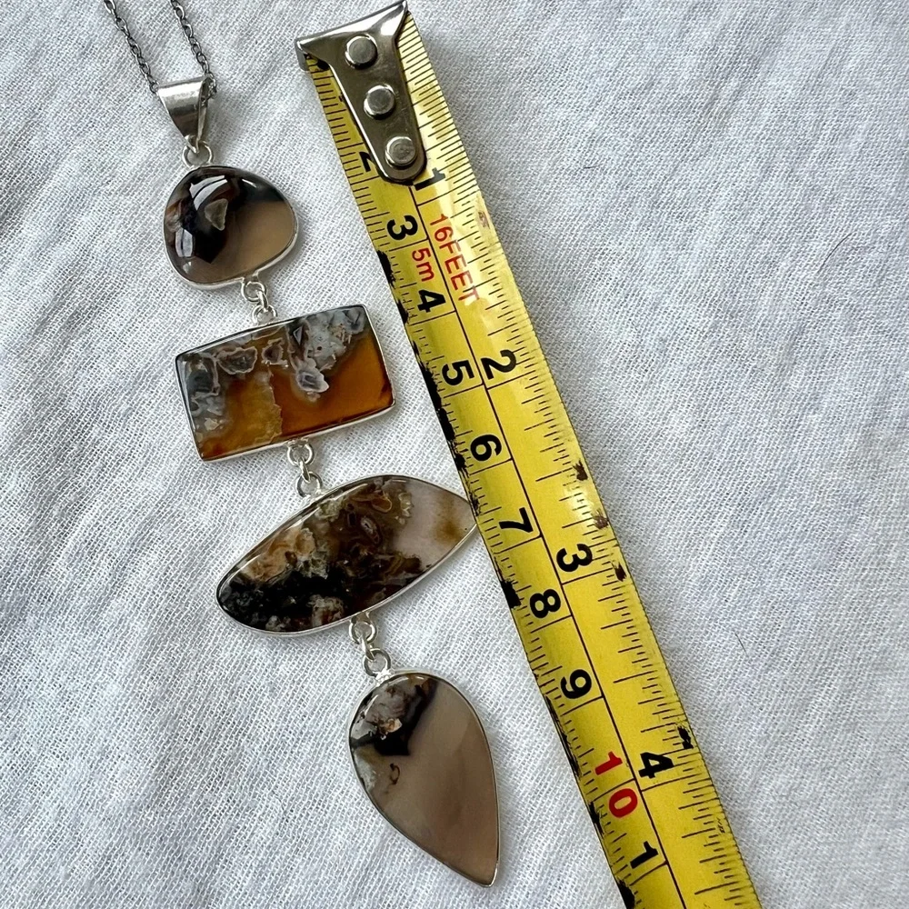 925 Montana Moss Agate Long Cleavage Pendant Necklace